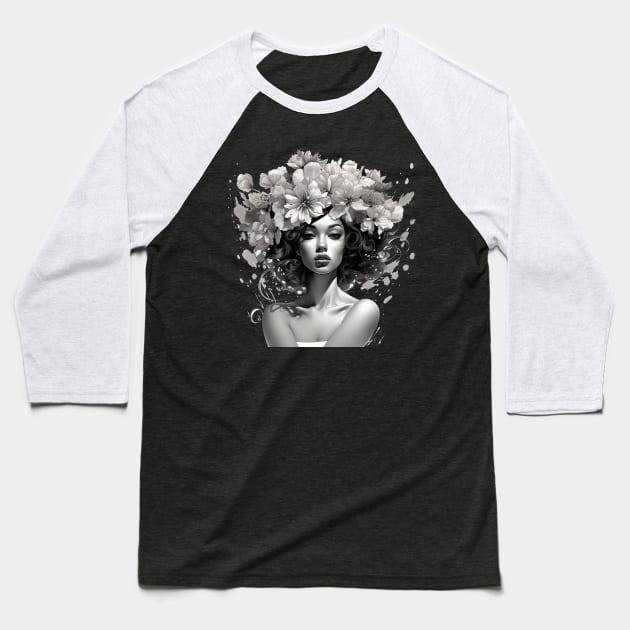 Woman with flowers on her head Baseball T-Shirt by RosaliArt